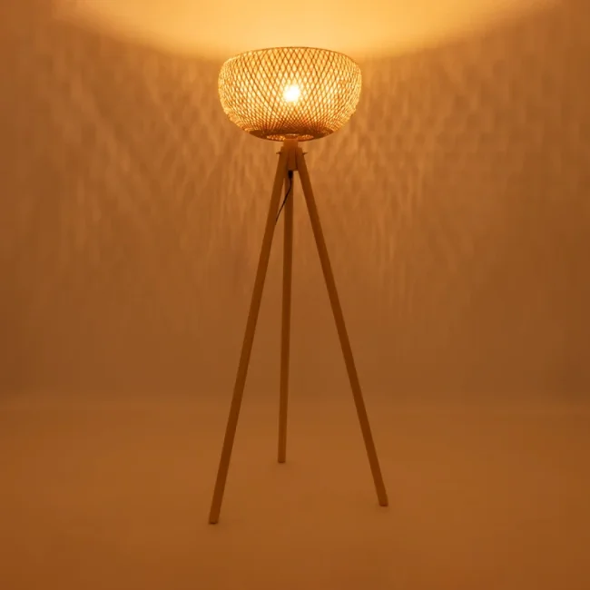 POPPY 01983 Boho Επιδαπέδιο Φωτιστικό Μονόφωτο 1 x E27 IP20 Μπεζ Ξύλο - Μ58 x Π58 x Υ143cm