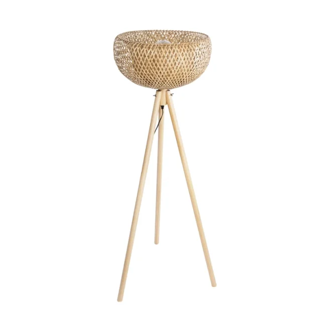 POPPY 01983 Boho Επιδαπέδιο Φωτιστικό Μονόφωτο 1 x E27 IP20 Μπεζ Ξύλο - Μ58 x Π58 x Υ143cm - 5