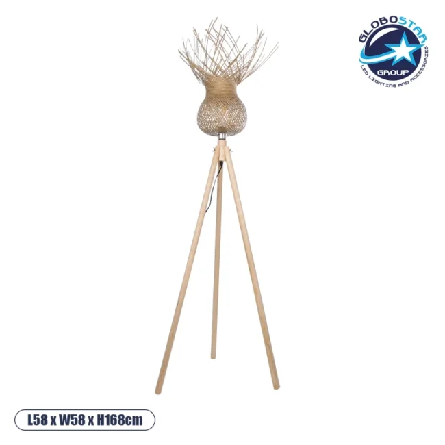 POPPY 01984 Boho Επιδαπέδιο Φωτιστικό Μονόφωτο 1 x E27 IP20 Μπεζ Ξύλο - Μ58 x Π58 x Υ168cm