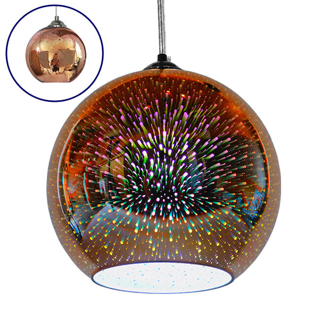 Μοντέρνο Κρεμαστό Φωτιστικό Οροφής Μονόφωτο Γυάλινο Νίκελ Χάλκινο 3D Φ25 GloboStar JUPITER