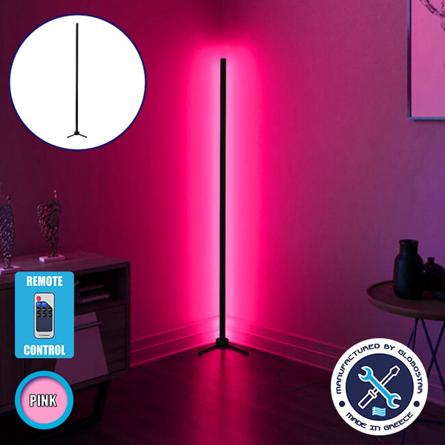 Μοντέρνο Minimal Επιδαπέδιο Μαύρο Φωτιστικό 150cm LED 24 Watt με Ασύρματο Χειριστήριο RF & Dimmer Ροζ  ALIEN Design GLOBO-150-7