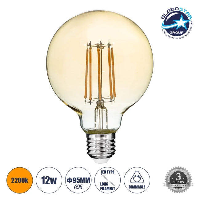 BUBBLE 99041 Λάμπα E27 G95 LED 12W 1080lm 360° AC 220-240V IP20 Ultra Θερμό Λευκό 2200K Dimmable - Long Filament Chip - Μελί - Μ9.5 x Π9.5 x Υ13.7cm - 3 Χρόνια Εγγύηση BUBBLE 99041 Λάμπα E27 G95 LED 12W 1080lm 360° AC 220-240V IP20 Ultra Θερμό Λευκό 2200K Dimmable - Long Filament Chip - Μελί - Μ9.5 x Π9.5 x Υ13.7cm - 3 Χρόνια Εγγύηση