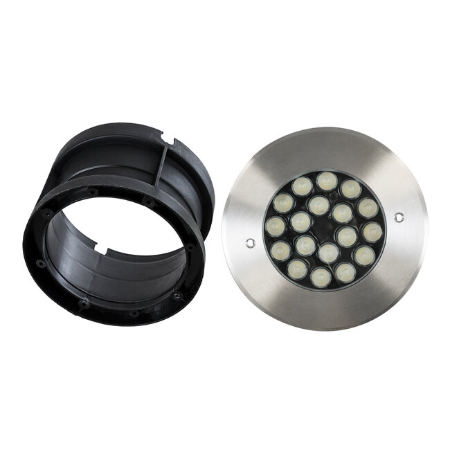 UNDERGROUND-SINA 90573 Χωνευτό Φωτιστικό Σποτ Δαπέδου LED 18W 1530lm 15° DC 24V Αδιάβροχο IP68 Φ20 x Υ11cm RGBW DMX512 - Ανοξείδωτο Ατσάλι - 3 Χρόνια Εγγύηση - 10