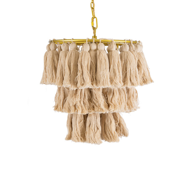 MISSOULA 02084 Boho Κρεμαστό Φωτιστικό Οροφής Μονόφωτο 1 x E27 AC220-240V IP20 - Φ30 x Υ40cm - Μπεζ Λεπτό Νήμα Βαμβακερό και Χρυσό Μεταλλικό Πλέγμα - 5 Χρόνια Εγγύηση - 4
