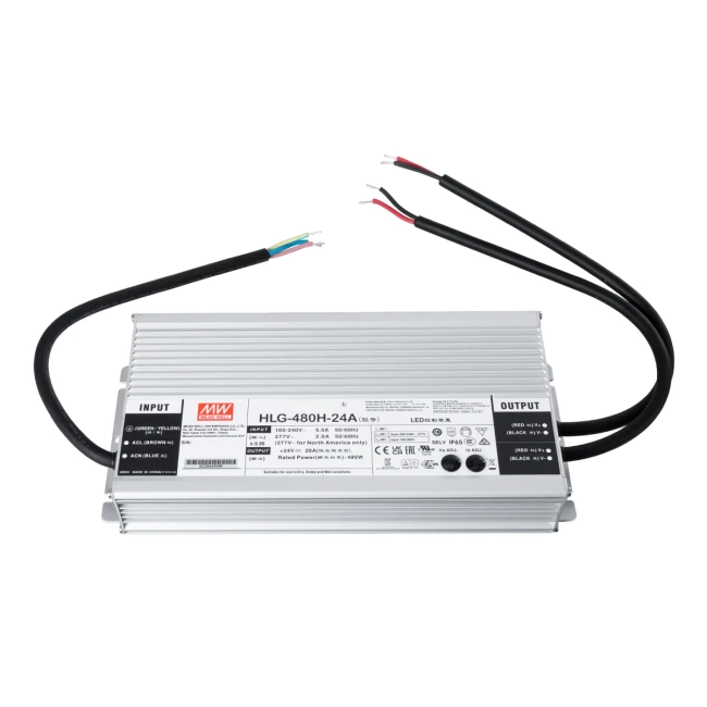  MEANWELL-HLG480H-24A 90795 Τροφοδοτικό/Μετασχηματιστής Class I SELV 480W 20A AC 220-240V σε DC 24V Αδιάβροχο IP65 - Ρυθμιζόμενo από DC 20.4V έως DC 25.2V - Ασημί - Μ26.2 x Π12.5 x Υ4.4cm - 3 Χρόνια Εγγύηση - 4