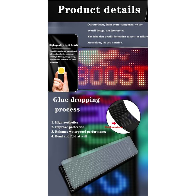 MATRIX GLB-106-0003 Εύκαμπτη Κυλιόμενη Ψηφιακή Επιγραφή 59.5x12cm P6 96x16 Pixel LED 10W DC 5V 2A με USB 2.0 Αδιάβροχο IP65 Πολύχρωμο RGB - Bluetooth Control μέσω iPIXEL APP - Μ59.5 x Π0.2 x Υ12cm - 2 Χρόνια Εγγύηση - 13
