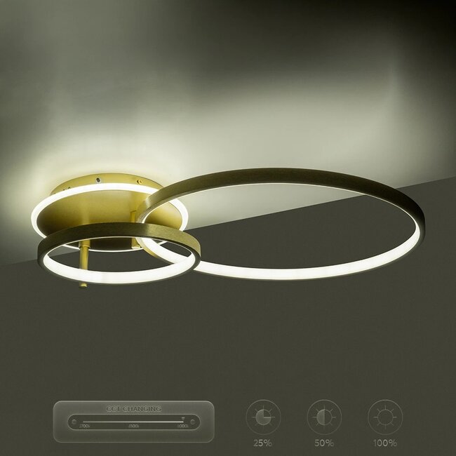 NEMESIS 61107 Μοντέρνο Φωτιστικό Οροφής LED 67W 7573lm 360° AC 220-240V IP20 Ρυθμιζόμενο Λευκό CCT με Χειριστήριο από 2700K έως 6000K Dimmable - Lumileds SMD Chip - Χρυσό Βούρτσας - Μ84 x Π45 x Υ13cm - 3 Χρόνια Εγγύηση - 13