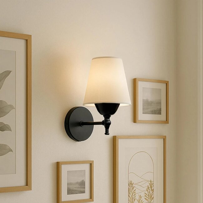 ELEGANTE 204-0186 Μοντέρνο Φωτιστικό Τοίχου Απλίκα Μονόφωτο 1 x E27 AC 220-240V IP20 Μπεζ & Μαύρο - Μ14 x Π14 x Υ26cm