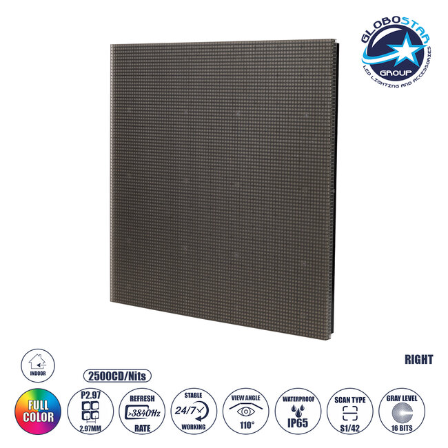 FLOORWALL 41028 Module για Διαδραστική Οθόνη Πατώματος Video Wall 25x25cm 84x84px P2.97 LED 50W 3840Hz 7056 Dots ≥4500cd/㎡ Nits DC 5V Εξωτερικού Χώρου IP65 Full Color S1/42 14Bits - Kinglight SMD1415 - Δεξί - Μ25 x Π2.5 x Υ25cm - 2 Χρόνια Εγγύηση