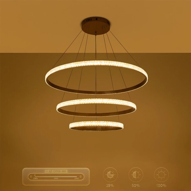 kelvo® DIAMOND KLV-101-0240 Κρεμαστό Φωτιστικό Οροφής LED 120W 12000lm 180° AC 220-240V IP20 Ρυθμιζόμενο Λευκό CCT με Χειριστήριο από 2700K έως 6000K Dimmable - Lumileds SMD Chip - Χρυσό Πλατίνα - Μ80 x Π80 x Υ80cm - 3 Χρόνια Εγγύηση - 13