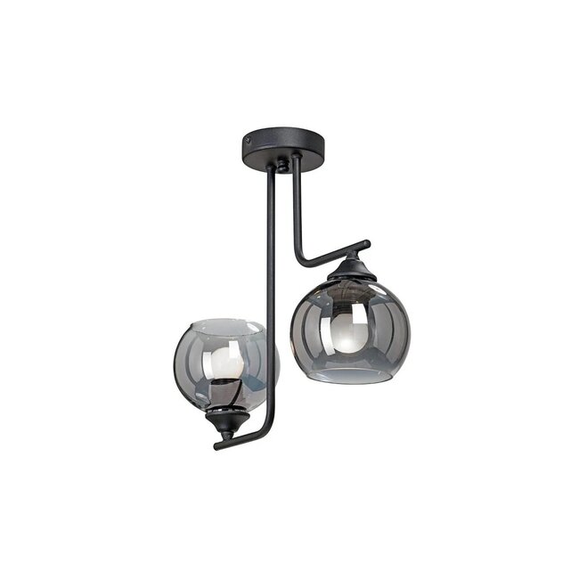 GLOSSA 201-0091 Vintage Κρεμαστό Φωτιστικό Μπάλα Δίφωτο 2 x E27 IP20 Μαύρο Μέταλλο με Φιμέ Γυαλί - Μ30 x Π15 x Υ54cm