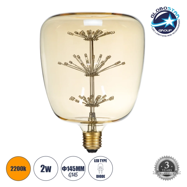 BARREL 99209 Λάμπα E27 G145 LED 1.6W 140lm 360° AC 220-240V IP20 Ultra Θερμό Λευκό 2200K - Diode HP Filament Chip - Μελί - Μ14.5 x Π14.5 x Υ19cm - 3 Χρόνια Εγγύηση BARREL 99209 Λάμπα E27 G145 LED 1.6W 140lm 360° AC 220-240V IP20 Ultra Θερμό Λευκό 2200K - Diode HP Filament Chip - Μελί - Μ14.5 x Π14.5 x Υ19cm - 3 Χρόνια Εγγύηση