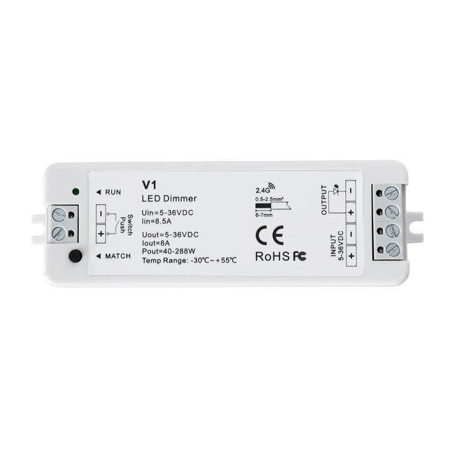 73118 RT1+V1 SKYDANCE ΣΕΤ Dimmer & Ασύρματο Χειριστήριο Αφής 1 Group RF 2.4Ghz 8A Max DC 5-36V (288W) - DC 3V IP20 - 5 Χρόνια Εγγύηση - 4
