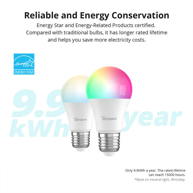 80071 SONOFF B02-BL-A60 - LED BULB E27 A60 806lm 9W WiFi+Bluetooth CW (Cool White + Warm white) Dimming Smart Bulb 2700K-6500K - 6