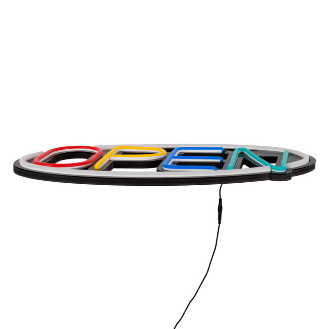 85858 Φωτιστικό Ταμπέλα Φωτεινή Επιγραφή NEON LED Σήμανσης Animated Ovale OPEN 30W AC 230V με Διακόπτη On/Off και Ασύρματο Χειριστήριο IR Λευκό - Κόκκινο - Πράσινο - Κίτρινο - Γαλάζιο - 4
