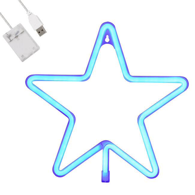 78583 Φωτιστικό Ταμπέλα Φωτεινή Επιγραφή NEON LED Σήμανσης STAR 5W με Καλώδιο Τροφοδοσίας USB - Μπαταρίας 3xAAA (Δεν Περιλαμβάνονται) - Γαλάζιο