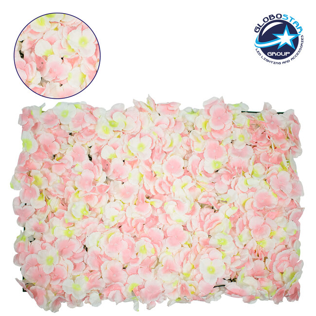 78323 Συνθετικό Πάνελ Λουλουδιών - Κάθετος Κήπος Άγρια Ορτανσία Ροζ/Λευκό/Κίτρινο Μ60 x Υ40 x Π5cm