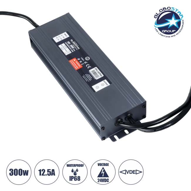  LUMISPLASH 60966 Τροφοδοτικό/Μετασχηματιστής Class II SELV 300W 12.5A DC 24V Αδιάβροχο IP68 - AC 220-240V σε DC 24V - M23.5 x W7.5 x H3.6cm - 3 Χρόνια Εγγύηση