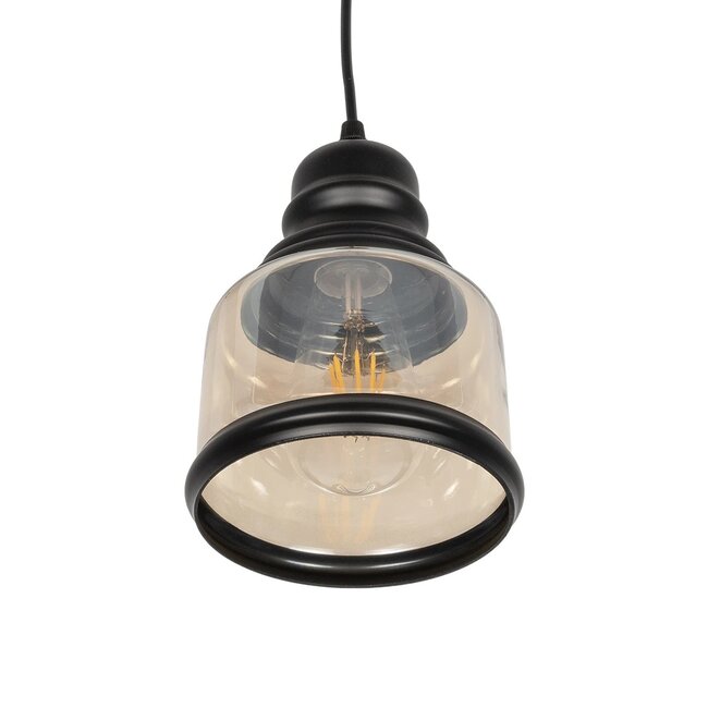OLIVER 999-0187 Vintage Κρεμαστό Φωτιστικό Οροφής με Ντουί 1 x E27 AC 220-240V IP20 - Μελί & Μαύρο - Μ15 x Π15 x Υ21.5cm - 5