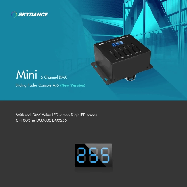 70675 AJ6 SKYDANCE DMX 6 Channel Fader Console - Κονσόλα Φωτισμού 6 Καναλιών DMX DC 5-12V ή 3 x AAA Μπαταρίες - IP20 Μ10 x Π7 x Υ4cm - 5 Years Warranty - 12