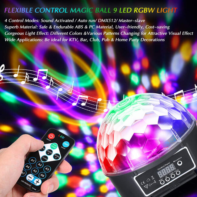 79602 LED Party Disco Μπάλα με Περιστρεφόμενα Φωτορυθμικά Εφέ Πολύχρωμη RGB DMX512 20W με Sound Control Activated Εφέ και με Ασύρματο Χειριστήριο AC 230V IP20 Φ17 x Υ15cm - 7 79602 LED Party Disco Μπάλα με Περιστρεφόμενα Φωτορυθμικά Εφέ Πολύχρωμη RGB DMX512 20W με Sound Control Activated Εφέ και με Ασύρματο Χειριστήριο AC 230V IP20 Φ17 x Υ15cm - 7