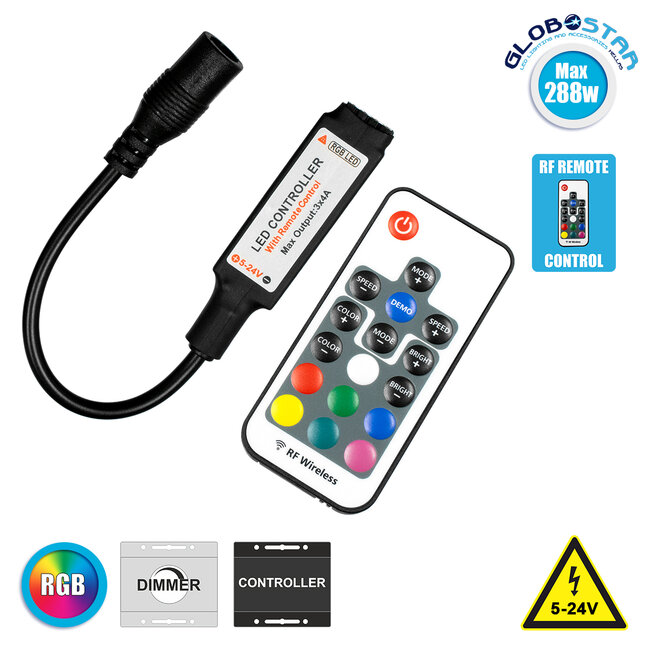 73420 Ασύρματος LED Controller RGB με Χειριστήριο RF 2.4Ghz DC 5-24V Max 288W