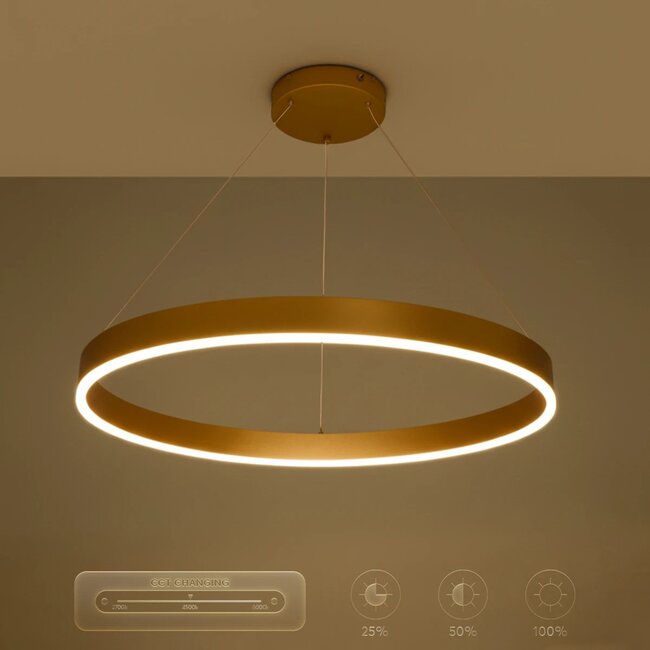 kelvo® VENOM KLV-101-0192 Κρεμαστό Φωτιστικό Οροφής LED 67W 6700lm 120° AC 220-240V IP20 Ρυθμιζόμενο Λευκό CCT με Χειριστήριο από 2700K έως 6000K Dimmable - Lumileds SMD Chip - Χρυσό Πλατίνα - Μ80 x Π80 x Υ6.5cm - 3 Χρόνια Εγγύηση - 12