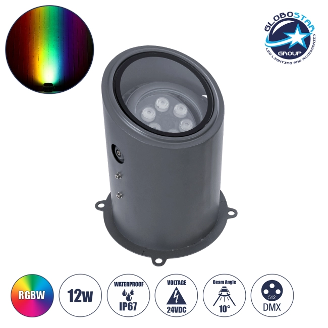FLOOD-MILO 90736 Κινούμενος Προβολέας - Σποτ Φωτισμού Wall Washer για Φωτισμό Κτιρίων LED 12W 1020lm 10° DC 24V Αδιάβροχο IP67 Φ17 x Υ26cm RGBW DMX512 - Γκρι Ανθρακί - 3 Χρόνια Εγγύηση