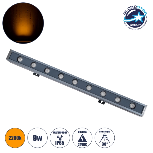 WASHERMARGO 90171 Μπάρα Φωτισμού Wall Washer LED 9W 945lm 30° DC 24V Αδιάβροχο IP65 Ultra Θερμό Λευκό 2200K Dimmable - Bridgelux SMD Chip - Γκρι Ανθρακί - Μ50 x Π4 x Υ5cm - 3 Χρόνια Εγγύηση