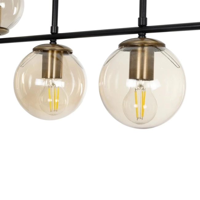 LATTICE 203-0016 Μοντέρνο Φωτιστικό Ράγα Πολύφωτο 6 x E27 IP20 Μαύρο Μέταλλο με Φιμέ Γυάλινες Μπάλες - Μ130 x Π20 x Υ70cm - 9