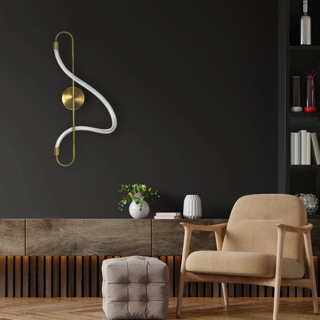 kelvoGLOW 61683 Μοντέρνο Φωτιστικό Τοίχου - Απλίκα LED 18W 1800lm 360° AC 220-240V IP20 Ρυθμιζόμενο Λευκό CCT με On/Off 2700K/4500K/6000K - Lumileds SMD Chip - Χρυσό Πλατίνα & Λευκό Νήμα - Μ30 x Π15 x Υ70cm - 3 Χρόνια Εγγύηση