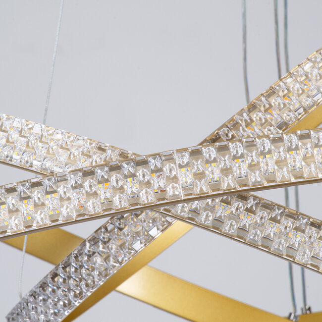 DIAMOND TRIO 61139 Κρεμαστό Φωτιστικό Δαχτυλίδι-Κύκλος LED CCT 120W 14723lm 360° AC 220-240V - Εναλλαγή Φωτισμού μέσω Τηλεχειριστηρίου All In One Ψυχρό 6000k+Φυσικό 4500k+Θερμό 2700k Dimmable Φ40+60+80cm - Χρυσό Βούρτσας - 6