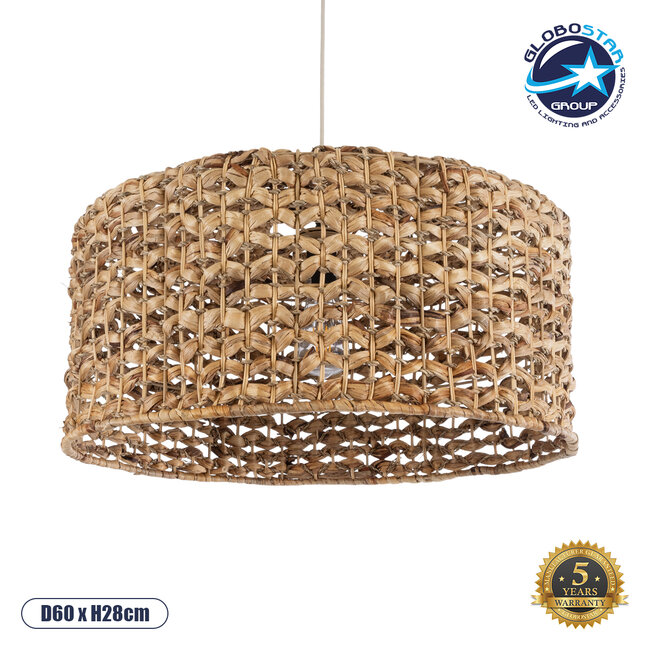 MARIGOLD 01849 Boho Κρεμαστό Φωτιστικό Οροφής Μονόφωτο 1 x E27 AC220-240V IP20 - Φ60 x Υ28cm - Καφέ Ξύλινο Μπαμπού Πλέγμα Καμπάνα - 5 Χρόνια Εγγύηση - 1