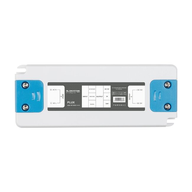 PLUX GLB-107-0010 Τροφοδοτικό/Μετασχηματιστής Class II SELV 36W 3A AC 220-240V σε DC 12V IP20 - Λευκό Ματ - Μ12.8 x Π5 x Υ1.5cm - 3 Χρόνια Εγγύηση - 3