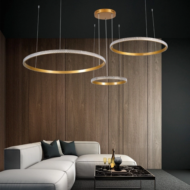 DIAMOND TRIO 61145 Μοντέρνο Κρεμαστό Φωτιστικό Οροφής LED 120W 14723lm 360° AC 220-240V IP20 Ρυθμιζόμενο Λευκό CCT με Χειριστήριο από 2700K έως 6000K Dimmable - Lumileds SMD Chip - Χρυσό Βούρτσας - Μ150 x Π150 x Υ60cm - 3 Χρόνια Εγγύηση - 10