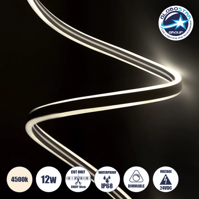 70481 DOUBLE-SIDED 120°+120° Degree Neon Flex Epistar LED SMD 2835 1m 12W/m 120LED/m 1284lm/m 120°+120° DC 24V Αδιάβροχη IP68 Φυσικό Λευκό 4500K Dimmable