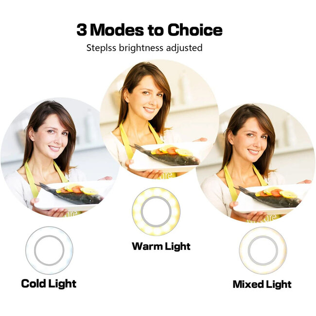 75809 Professional Digital Ring Light Φ9cm LED SMD 10W 1000lm 180° DC 5V με Καλώδιο Τροφοδοσίας USB - Ενσωματωμένο Χειριστήριο Εναλλαγής Χρωμάτων & 1 Βάση Τηλεφώνου - CCT Θερμό Λευκό 3000K - Φυσικό Λευκό 4500K - Ψυχρό Λευκό 6000K Dimmable - 7