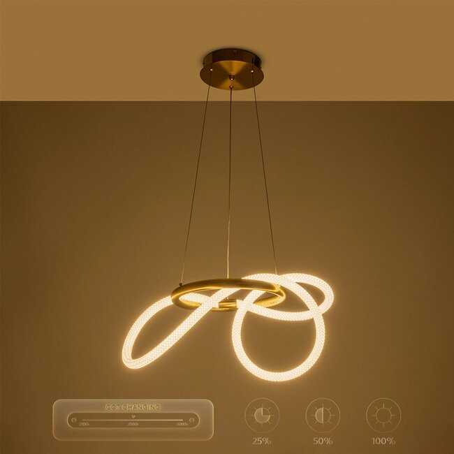 kelvo® GLOW KLV-101-0161 Κρεμαστό Φωτιστικό Οροφής LED 30W 3000lm 360° AC 220-240V IP20 Ρυθμιζόμενο Λευκό CCT με Χειριστήριο από 2700K έως 6000K Dimmable - Lumileds SMD Chip - Χρυσό Πλατίνα - Μ40 x Π40 x Υ30cm - 3 Χρόνια Εγγύηση - 15