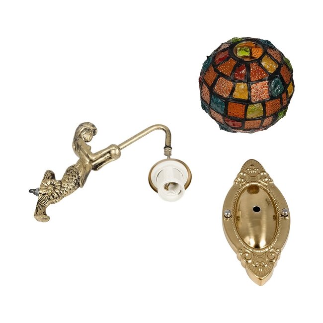 MERMAID 02389 Vintage Φωτιστικό Τοίχου - Απλίκα με Ντουί 1 x E27 AC 220-240V IP20 - Μπρούτζινο & Πολύχρωμο - Μ17 x Π30 x Υ27cm - 8