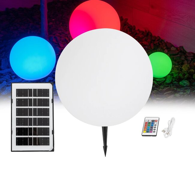 AQUAGLOW 71475 Μοντέρνο Φωτιστικό Κήπου Μπάλα με IR Ασύρματο Χειριστήριο LED 5W 400lm 360° DC 5V με USB-C με Ενσωματωμένο Φωτοβολταϊκό Panel 6V 1.5W & Επαναφορτιζόμενη Μπαταρία Li-ion 3.7V 3x18650 1800mAh Αδιάβροχο IP54 Πολύχρωμο RGBW Dimmable - Sanan SMD Chip - Γαλακτερό Λευκό - Μ35 x Π3