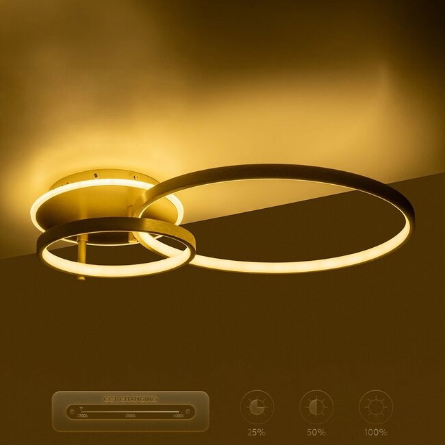 NEMESIS 61107 Μοντέρνο Φωτιστικό Οροφής LED 67W 7573lm 360° AC 220-240V IP20 Ρυθμιζόμενο Λευκό CCT με Χειριστήριο από 2700K έως 6000K Dimmable - Lumileds SMD Chip - Χρυσό Βούρτσας - Μ84 x Π45 x Υ13cm - 3 Χρόνια Εγγύηση - 11