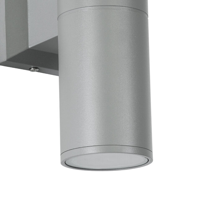 WALLY 77875 Φωτιστικό Τοίχου - Απλίκα Αρχιτεκτονικού Φωτισμού Εσωτερικού/Εξωτερικού Χώρου Up & Down Δίφωτο 2 x GU10 AC220-240V Αδιάβροχο IP65 - Σώμα Αλουμινίου & Tempered Glass - Μ6.4 x Π11 x Υ25cm - Ασημί - 5 Years Warranty - 6