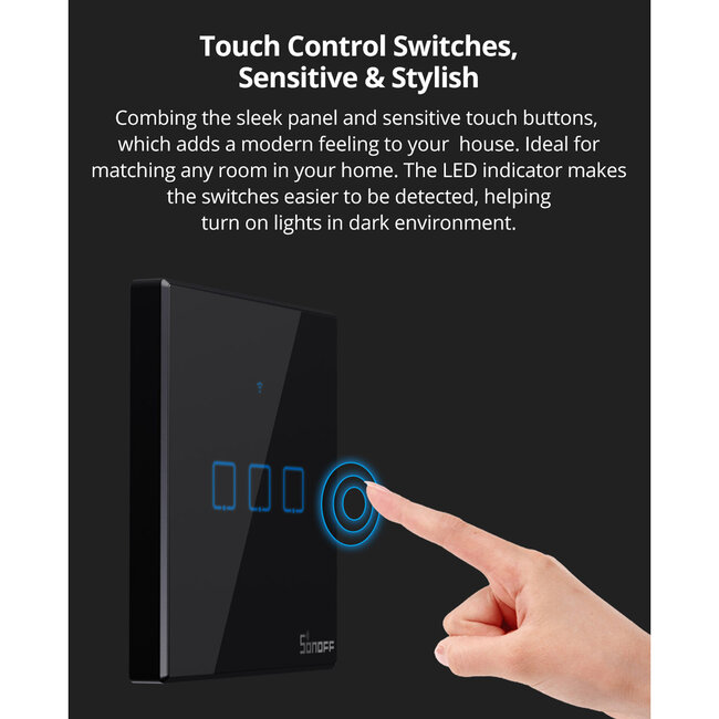 80130  SONOFF T2EU1C-RF - 433MHz Wireless Smart Wall Touch Button Switch AC 100-240V Max 2A (2A/Way) 1 Way - RF Series - 11