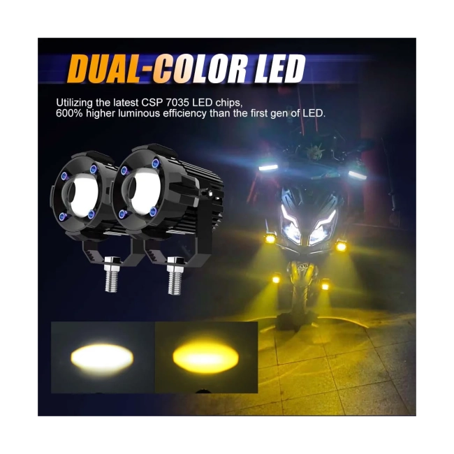 82236 Ζευγάρι 2 x Προβολάκια Μοτοσυκλέτας TRANSFORMER 60W 6000lm 10° DC 12-80V Αδιάβροχα IP67 Κίτρινο & Ψυχρό Λευκό 6000K - 6