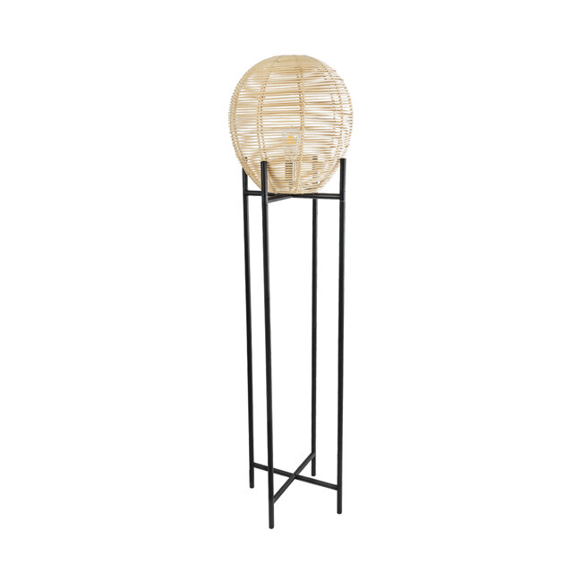 NERINA 02016 Boho Επιδαπέδιο Φωτιστικό Μονόφωτο 1 x E27 AC220-240V IP20 - Φ40 x Υ160cm - Μαύρο Μεταλλικό με Μπεζ Ρατάν Καπέλο Πλέγμα - 5 Χρόνια Εγγύηση - 3