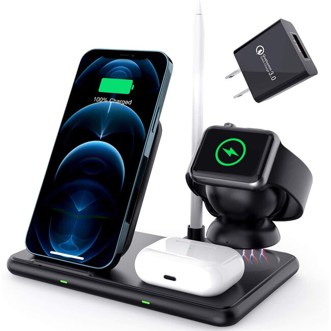 79699 Επιτραπέζια Σταθερή Βάση Ασύρματης Φόρτισης Fast Charging για Κινητά - Earphones - Smart Watches - Pencil 4 Καναλιών - 1 Channel 15W Max (Phone) - 2 Channel 3W (Airpod) - 3 Channel 2W (Watch) - 4 Channel 2W (Pencil) - 7