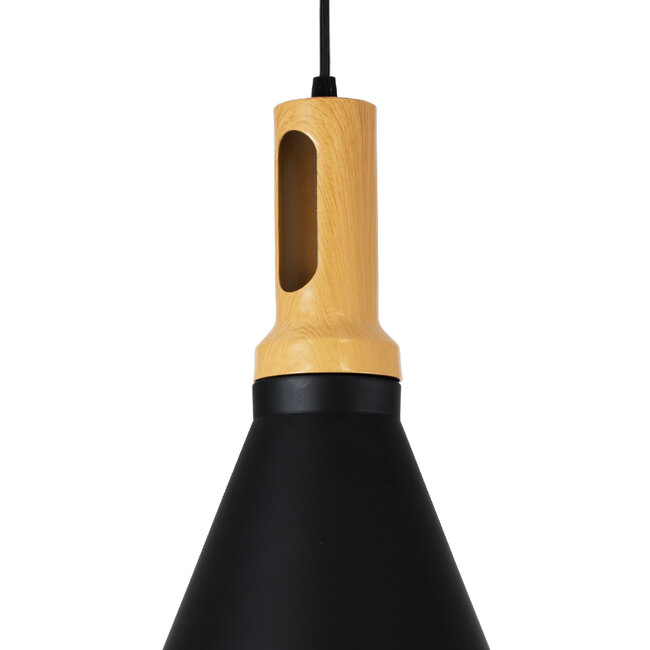 CALYPSO 01334-C Μοντέρνο Κρεμαστό Φωτιστικό Οροφής Μονόφωτο 1 x E27 Μαύρο - Χρυσό Μεταλλικό με Ξύλινη Βάση Καμπάνα Φ25 x Υ40cm - 7