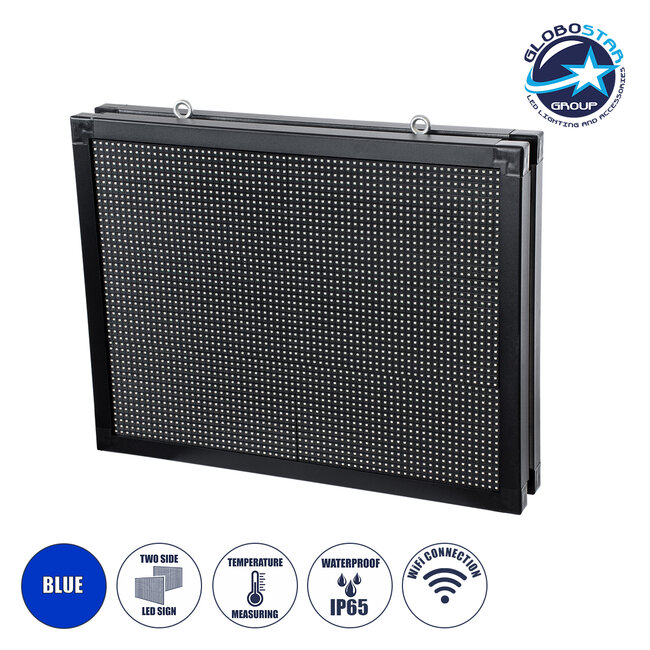 DISPLAY 90806 LED Scrolling Display 64x48cm - Κυλιόμενη Ψηφιακή Πινακίδα / Επιγραφή Διπλής Όψης P10 LED SMD AC 220-240V - Λειτουργία μέσω Wi-Fi με Εφαρμογή APP - Αισθήτηρας Θερμοκρασίας και Υγρασίας - Αδιάβροχο IP65 - Μ70 x Π11 x Υ54.5cm - Μπλε - 1 Χρόνο Εγγύηση