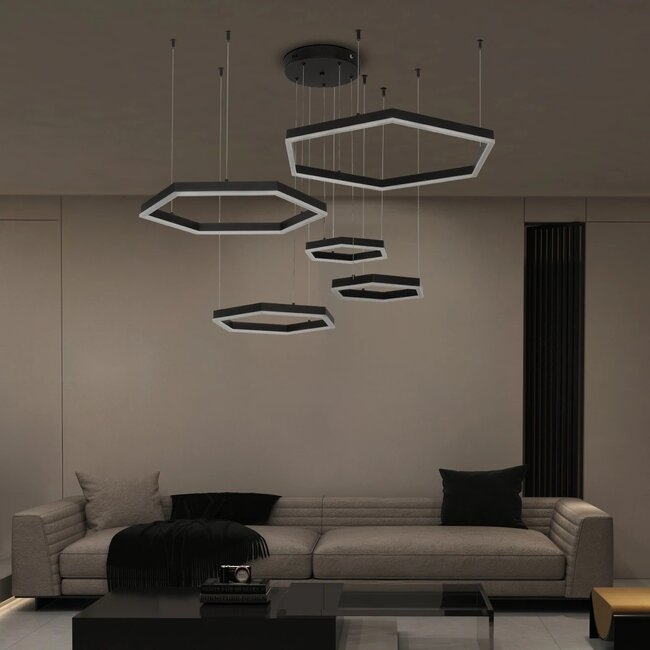 kelvo® LEXAGON KLV-101-0179 Κρεμαστό Φωτιστικό Οροφής LED 120W 12000lm 200° AC 220-240V IP20 Ρυθμιζόμενο Λευκό CCT με Χειριστήριο από 2700K έως 6000K Dimmable - Lumileds SMD Chip - Μαύρο Ματ - Μ110 x Π90 x Υ110cm - 3 Χρόνια Εγγύηση kelvo® LEXAGON KLV-101-0179 Κρεμαστό Φωτιστικό Οροφής LED 120W 12000lm 200° AC 220-240V IP20 Ρυθμιζόμενο Λευκό CCT με Χειριστήριο από 2700K έως 6000K Dimmable - Lumileds SMD Chip - Μαύρο Ματ - Μ110 x Π90 x Υ110cm - 3 Χρόνια Εγγύηση