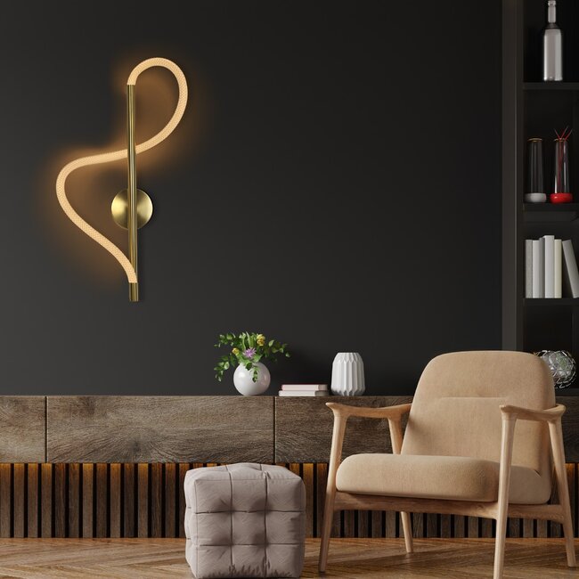 kelvoGLOW 61682 Μοντέρνο Φωτιστικό Τοίχου - Απλίκα LED 24W 2400lm 360° AC 220-240V IP20 Ρυθμιζόμενο Λευκό CCT με On/Off 2700K/4500K/6000K - Lumileds SMD Chip - Χρυσό Πλατίνα & Λευκό Νήμα - Μ30 x Π15 x Υ70cm - 3 Χρόνια Εγγύηση